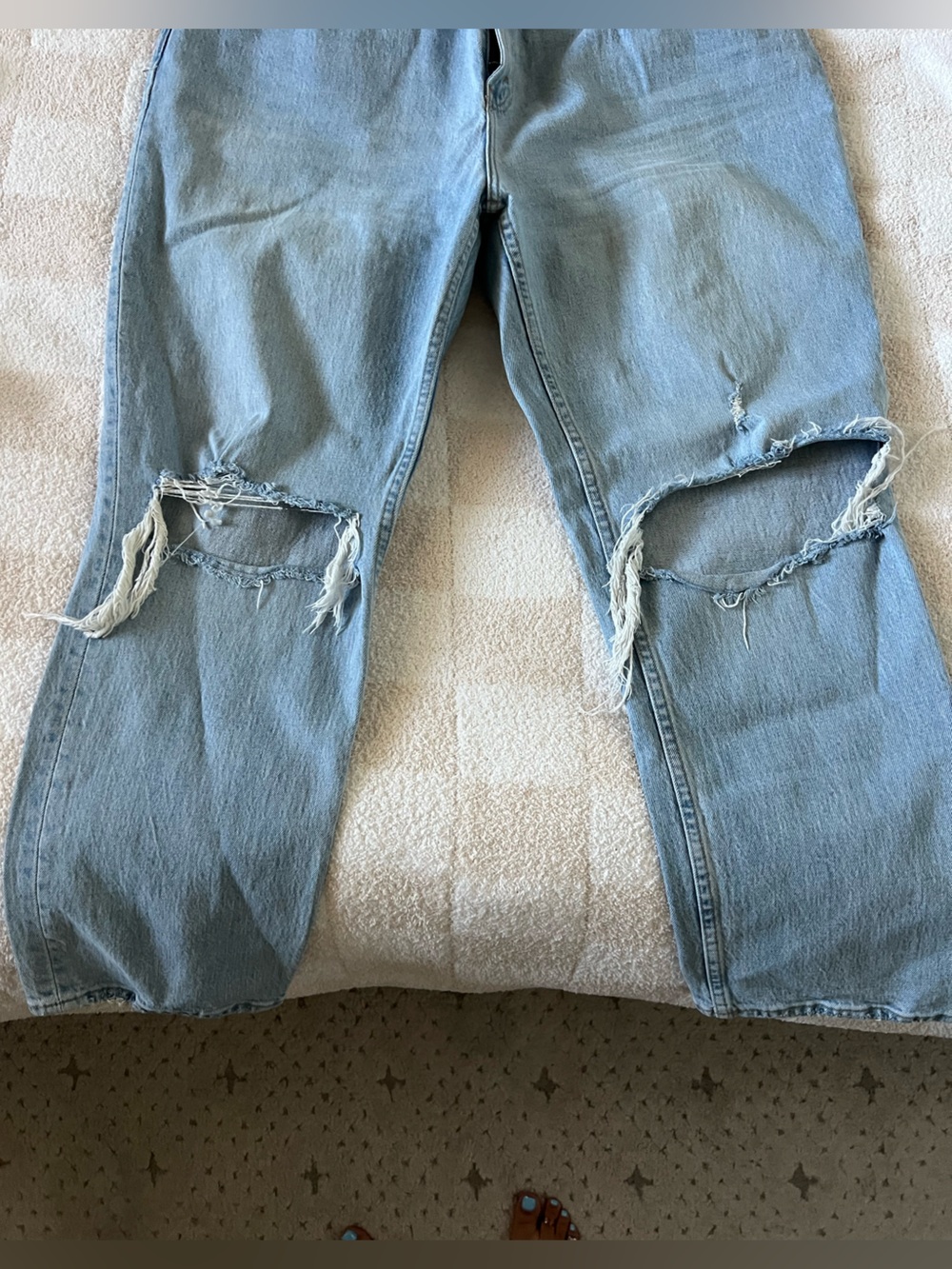 Abercrombie & Fitch Light Blue Ripped Straight Leg Jeans